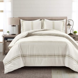 Lush Decor Comforter Farmhouse Stripe, Full/Queen, Neutral