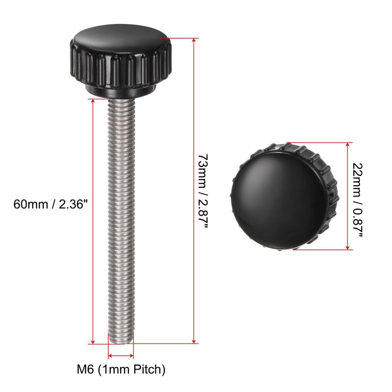 QUARKZMAN Pack of 6 Knurled Tension Knobs M6 x 60