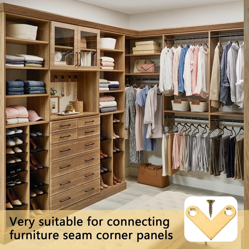 6Pcs Antique Brass Flat Corner Bracket Sturdy Angle Brackets Corner