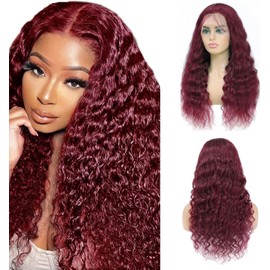 Wepwcod Burgundy Deep Wave Wig For Black Women,13X4 HD Lace Front Wigs Human Hair Pre Plucked Natural Hairline,Brazilian Frontal Glueless Human Hair Wig (Burgundy, 28 inch)
