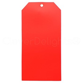 100 Pack - CleverDelights Large Red Plastic Tags - 6.25" x 3.125" - Tear-Proof and Waterproof - Inventory Asset Identification Price Tags