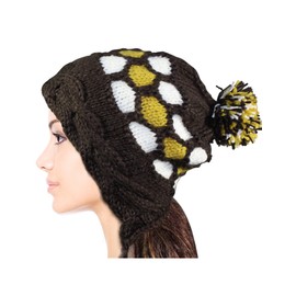 Dahlia Women's Skullies & Beanies - Boho Slouch Winter Hat w/Pom Pom, Brown