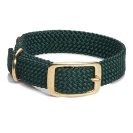 Mendota Pet Double Braid Collar - Brass - Dog Collar - Made in The USA - Hunter Green , 1 in x 18 in Standard