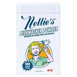 Nellie's Dishwasher Powder - Tough on Food Residue, Plant-Based Ingredients, Septic Safe, Spotless Clean, High-Efficiency Dishwashing Solution - 100 Scoop Tin