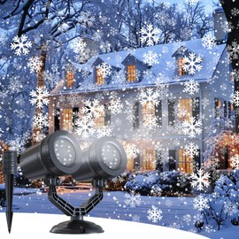 Brightown Christmas Snowflake Projector Lights Outdoor, Double Head Dynamic Christmas LED Rotating Snowfall Projector Waterproof Christmas Decorations Lights for Home Window Wall Christmas Decor