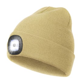 CENSGO Unisex Hat with Light, USB Rechargeable LED Headlamp Beanie, Gifts for Dad Father Men Husband Warm Knitted Cap Army Green