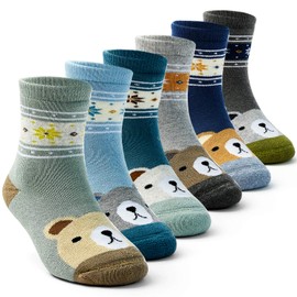 HowJoJo Boys Thick Cotton Kids Winter Warm Socks - Christmas Bear Socks 6 Pack (8-10 years)