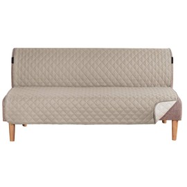 H.VERSAILTEX Reversible Futon Slipcover Water Repellent Futon Cover Seat Width Up to 70" Washable Furniture Protector 2" Elastic Strap Anti-Slip Futon Cover for Dogs (Futon, Khaki/Beige)