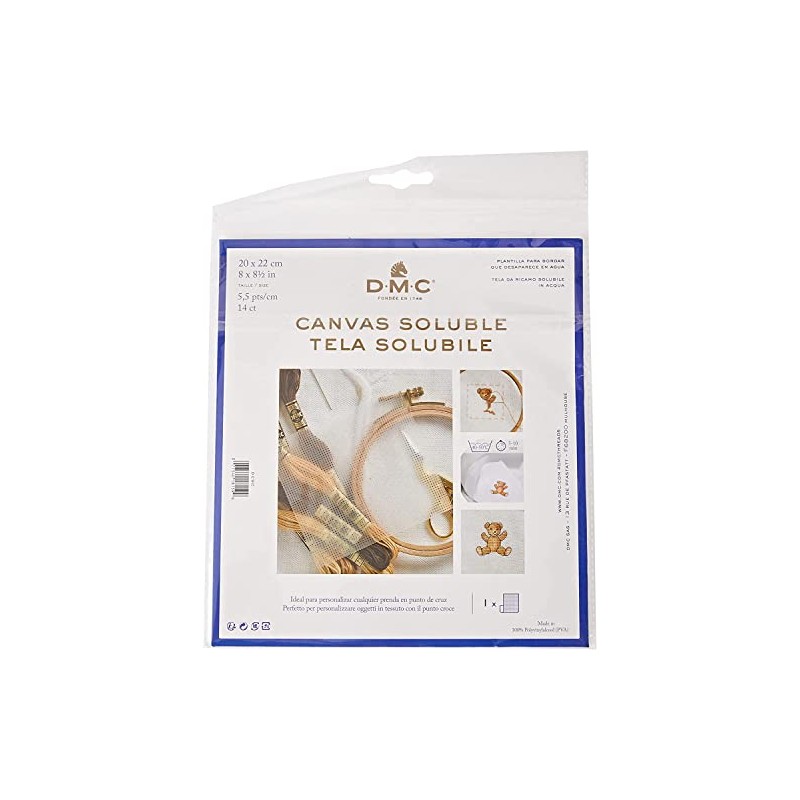 DMC Soluble Canvas, Polyvinyl, White, 22 x 0,2 x 20
