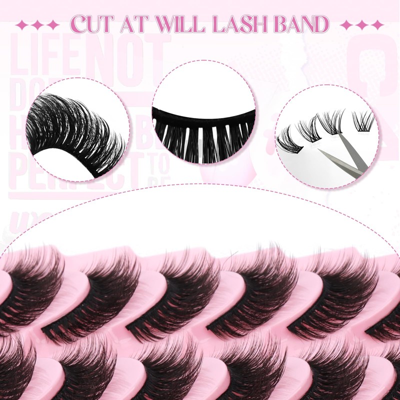 FADLASH False Eyelashes 10 Pairs Faux Mink Lashes Wispy Fake