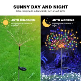 YOTOZU 2 PCS Solar Firework Light, Outdoor Solar Garden Decorative Lights 120 LED Powered 40 Copper Wires String DIY Landscape Light for Pathway (Multi-Color)