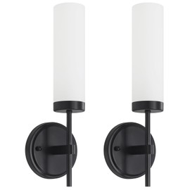 ZSMIHDOH Black Bathroom Wall Sconces Set of 2,Modern Vanity Light Fixtures,Hardwired Wall Sconces with Milk Glass Shade for Mirror Bedroom Hallway Kitchen Stairs