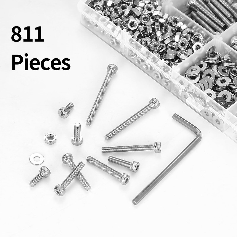 811 Pcs M3 Nuts and Bolts Set, Hex Socket Head