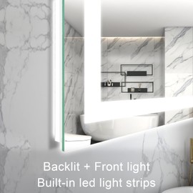 LED Bathroom Mirror 24 x 36 Inch Anti-Fog Bathroom Mirror with Led Illuminated Mirror, Wall Mounted Lighted Vanity Mirrors for Wall with 3 Colors Dimmable, Touch Switch Smart Mirror