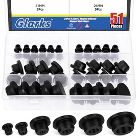 Glarks - Juego de 51 tapones de silicona hueca de 6 tamaños, Negro, ID 8-25 mm/0.3-1 pulgadas, G-4003
