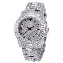 HUNRUY Mens Womens Diamond Watch Gold Plated Unisex Quartz Wristwatch (Silver-Gold) (38mm, Silver)