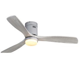 Sofucor 52" Low Profile Ceiling Fan Flush Mount Ceiling Fans With Lights Remote Control With 3 Reversible Wood Blades,Dc Motor with 6-Speed and Timer for Bedroom/Living Room/Patios/Farmhouse/Silver