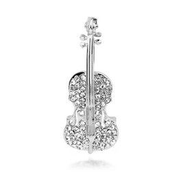 Fashion Violin Lapel Brooch Pin Cubic Zirconia Cello Fiddle Musician Instrument Pins Clip Lapel Dress Suit Coat Sweater Hats Backpacks Brooches Pins Dainty Jewelry Gifts for Women Girls Men (Silver)