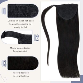 LaaVoo Pony Tail Extensions Real Human Hair 18 Inch 80g Natural Black Remy Straight Ponytail hair Extensions #1
