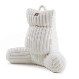 Amélie Home Faux Fur Reading Pillow with Pocket for Sitting in Bed, Adult Backrest Bed Pillow with Washable Cover for Lounging, Study & Relaxing, Ivory 29.5 inches