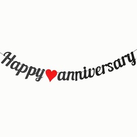 PANRRPERS Happy Anniversary Banner Black Glitter Happy Anniversary Banner for Wedding Anniversary 1st Party Decoration Photo Booth Props (Black Glitter)