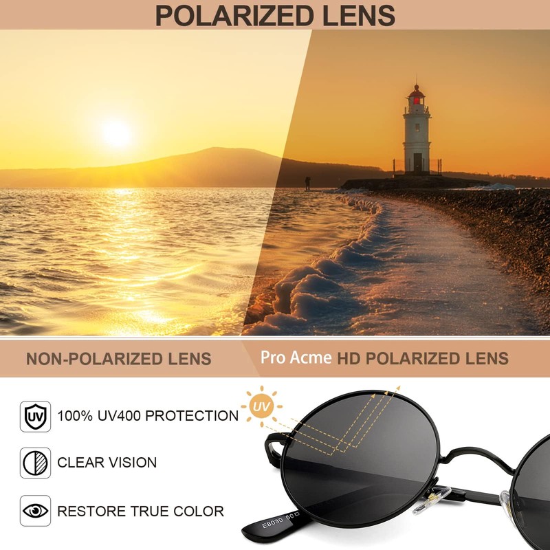 Pro Acme Retro Small Round Polarised Sunglasses for Men Women,