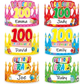 chiazllta 36 Pcs 100 Days Paper Crowns, Name DIY 100th Day of School Paper Party Crown Hats 100 Days Celebration Party Favors Supplies for Classroom School Decor,6 Styles