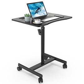Joy Seeker Mobile Standing Desk, 28 inch Pneumatic Sit to Stand Desk Height Adjustable Laptop Rolling Cart with Lockable Wheels for Home Office Computer Projector Workstation, Black