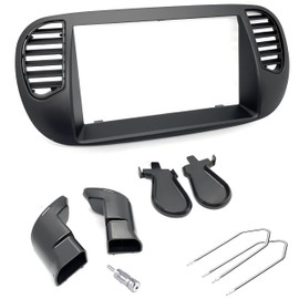 Sound Way Double DIN Car Radio, 2 DIN Front Panel Frame, Air Vents, Antenna Adapter, Release Keys, compatible with Fiat 500 (2007-2015), Matt Black