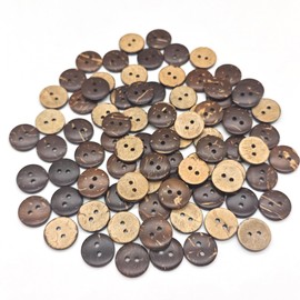 CANDEOLA 100-Pcs 3/8" Small Natural Coconut Shell Buttons | Bulk Brown Wooden Sewing Replacement Buttons for Sewing Crafts Clothes Decorations (15mm)