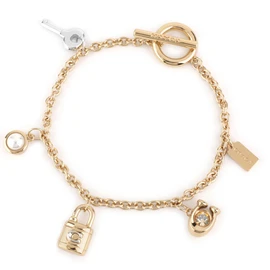 COACH OUTLET Coach Outlet Bracelet CD855 A31 Padlock and Key Charm Bracelet, Gold, Gold, Silver