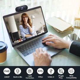 Edew 1080P Webcam with Microphone, Full HD Streaming Web Camera with Noise Reduction and Auto Light Correction, Widescreen USB Computer Camera for Online Calling, Conferencing, Laptop, Desktop
