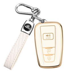 MILD EAST for Toyota 4Runner Key Fob Cover with Keychain, Soft TPU Full Protection Key Case Shell Compatible with 2016-2025 RAV4 Camry Prius Prado Highlander Avalon C-HR Corolla GT86, 3 Button (White)
