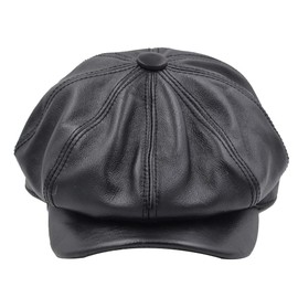 Yosang Fashion Men's Leather Classic 8 Panel Gatsby Newsboy Ivy Hat Black