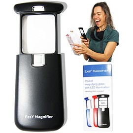 EASY MAGNIFIER Lupa de Bolsillo con Luz LED 3X movil; Lupas pequeña Lectura de Gran Aumento Profesional; Lupa de Mano Niños iluminada para Leer; Regalos para Personas Mayores e Infantil