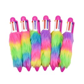 Maydahui Cute 6 Colors Ballpoint Pen, 0.02 inches (0.5 mm), 6 Pieces, Oil-based, Stylish, Rainbow, Fluffy, 6 in 1, Multi-functional, Easy to Sharp, Cute, Stationery, Office, Party Supplies, Gift