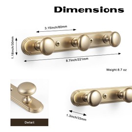 Goo-Ki Champagne Bronze Zinc Alloy Coat Hook - 3.15 ''（80mm） Hole Center Wall Hook Hardware for Bedroom, Kitchen, 1 Pack（8611-H014-3）