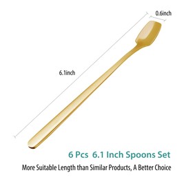 6 PCS Coffee Spoons Set, Dessert Spoons, Iced Tea Spoons Long Handle, Small Spoon, Teaspoons, Demitasse Spoons, Stirring Spoons, Premium Stainless Steel Espresso Spoons (Gold)