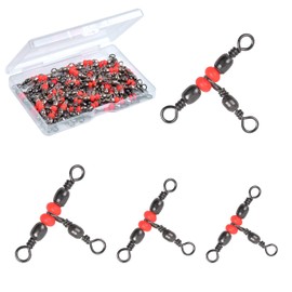 JSHANMEI 3 Way Swivels Fishing Tackle, 40pcs Brass Barrel Triple Swivel Crossline T-Turn Fishing Swivels Lure Line Connectors Tangle Free Fishing Gear Equipment, Test 29-62LB (Size 8 * 10)