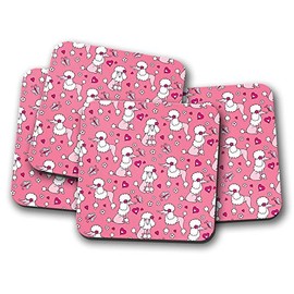 4 Set - Pink Poodle Coaster - Dog Love Hearts Puppy Mum Sister Fun #13132