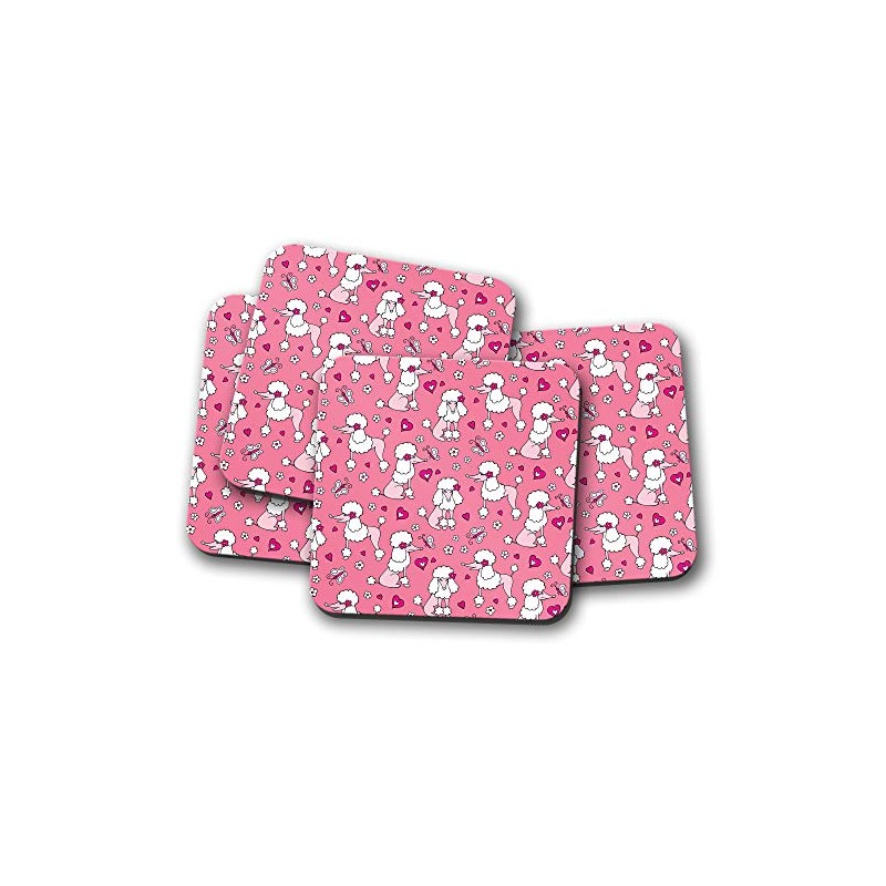 4 Set - Pink Poodle Coaster - Dog Love Hearts