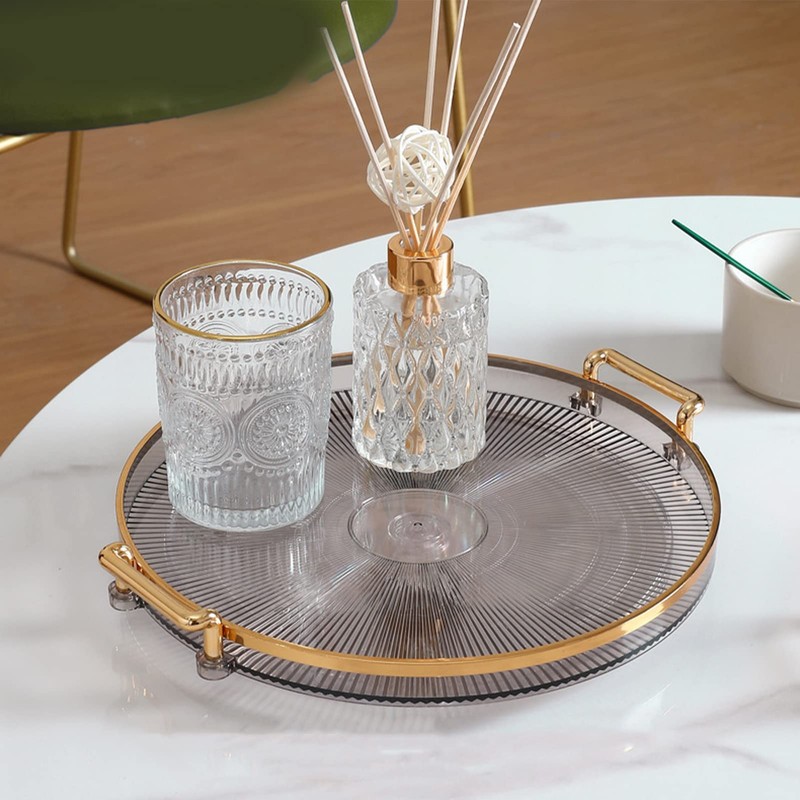 Bandeja Redonda, Charola Decorativa de Servicio para Postre con Asas