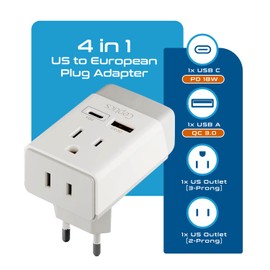 Ceptics 2 Pack European Travel Plug Adapter, US to Europe Plug Adapter, 18W PD-QC 3.0, Dual USB & USB-C - 2 USA Socket - Compact - Use in Greece Italy Turkey Portugal - Type C Fast Charging (2-Pack)