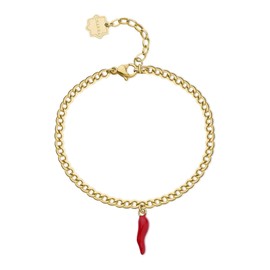 Brosway CHAKRA BHKB140 Women's Bracelet with Lucky Horn and Red Enamel Pendant Stainless Steel with 14K Gold-Plated PVD Coating Length: 18 cm, One size, Stainless Steel, No Gemstone