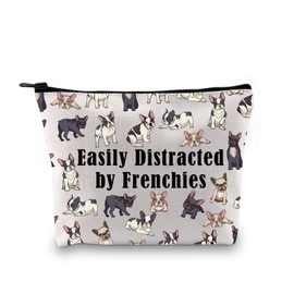 Zuo Bao Cute French Bulldog Makeup Bag Frenchie Lover Gift Easily Distracted by Frenchies Cosmetic Bag for Dog Owner, Distracted by Frenchies
