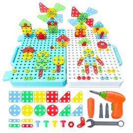 Beinhome 316 ST Mosaic Plug-In Game Montessori Toy 3D Puzzle with Drill, Screws, Creative Toy Children from 3 4 5 Years as Educational Children's Toy Learning Toy