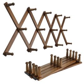 SKOLOO Accordion Wall Hanger, Pack of 2, Modern Expandable Coat Rack Wall Mounted, Solid Wooden Wall Hat Rack, 14 Peg, Walnut