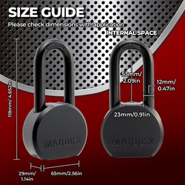 Maudex® PME65 Professional Grade Padlock - High Security with Boron Alloy Shackle, All-Weather Protection, 5 Brass Keys. for Storage Units, Gates & Commercial Security