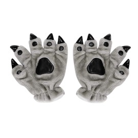 Gloves Unisex Costume Finger Gloves Dinosaur Costume Gloves Bear Lion Winter Gloves Thickened Warm Prop Show Cosplay Hand Protection Bear Paw Hand Warmer Children Adults (Grey)