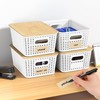6 Pieces White Plastic Storage Baskets with Bamboo Lids with